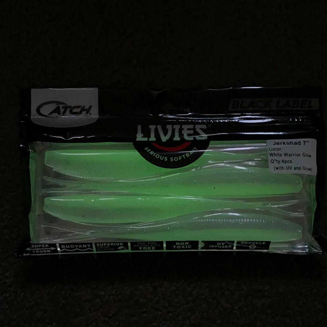 Catch Black Label Livies Softbait 5 Or 7" Jerkshad - White Warrior Glow Soft Baits